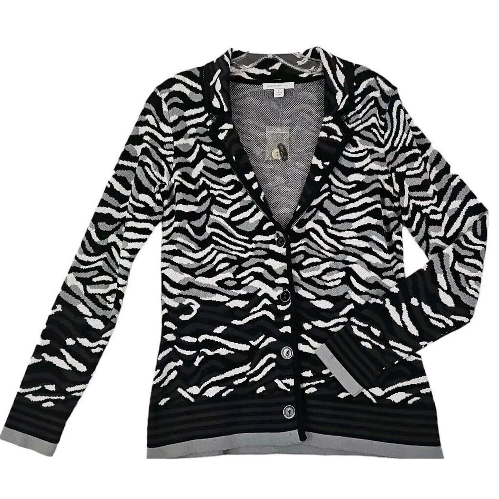 Isaac Mizrahi Live ~Woman Size S~ Black/White Animal Print Button Front Cardigan
